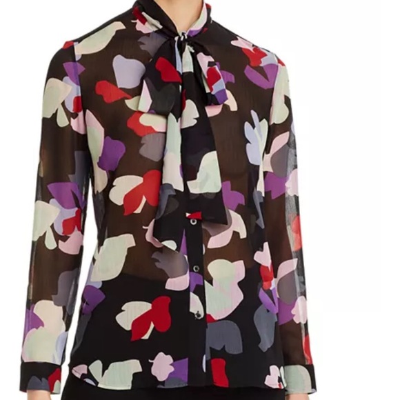 Emporio Armani Sheer Floral Blouse with Tie Collar - Picture 5 of 9